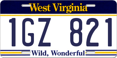 WV license plate 1GZ821