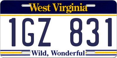 WV license plate 1GZ831