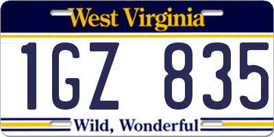 WV license plate 1GZ835