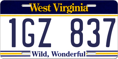 WV license plate 1GZ837