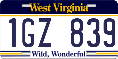 WV license plate 1GZ839