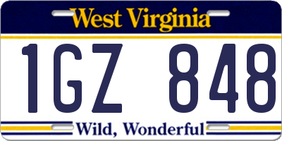 WV license plate 1GZ848