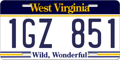 WV license plate 1GZ851