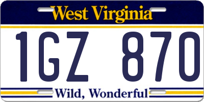 WV license plate 1GZ870