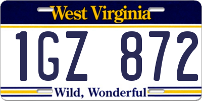 WV license plate 1GZ872