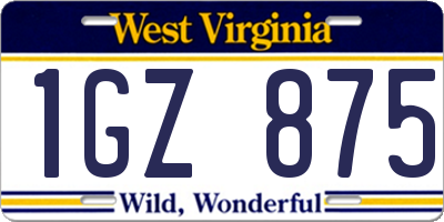 WV license plate 1GZ875