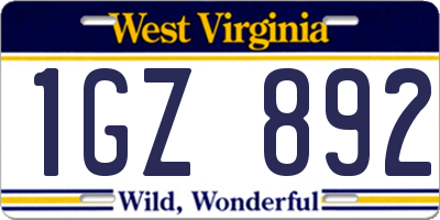 WV license plate 1GZ892