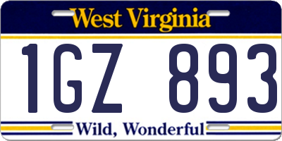 WV license plate 1GZ893