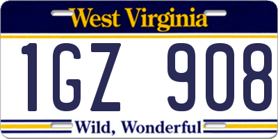 WV license plate 1GZ908