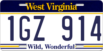 WV license plate 1GZ914