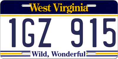 WV license plate 1GZ915