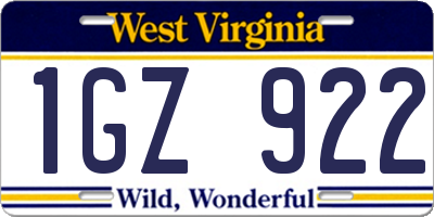 WV license plate 1GZ922