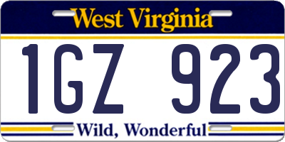 WV license plate 1GZ923