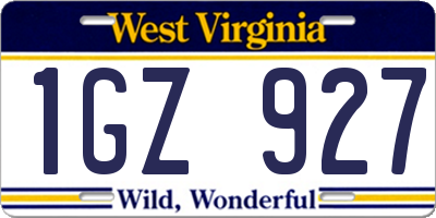 WV license plate 1GZ927