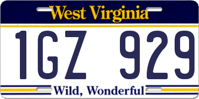 WV license plate 1GZ929