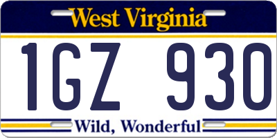 WV license plate 1GZ930