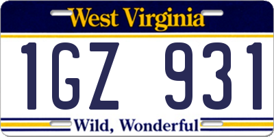 WV license plate 1GZ931