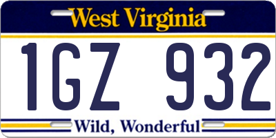WV license plate 1GZ932