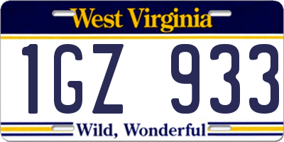 WV license plate 1GZ933