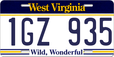 WV license plate 1GZ935