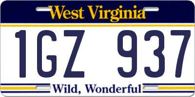 WV license plate 1GZ937