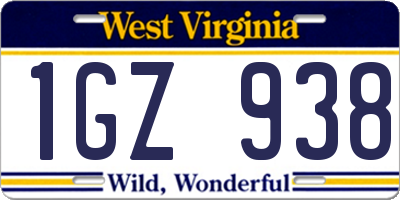 WV license plate 1GZ938
