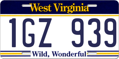 WV license plate 1GZ939