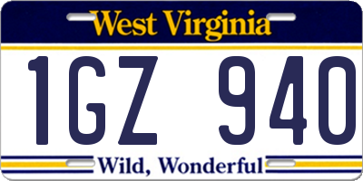 WV license plate 1GZ940
