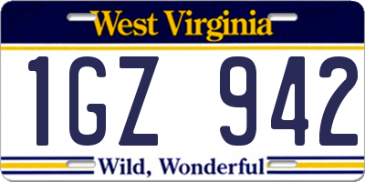 WV license plate 1GZ942