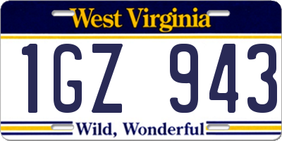 WV license plate 1GZ943