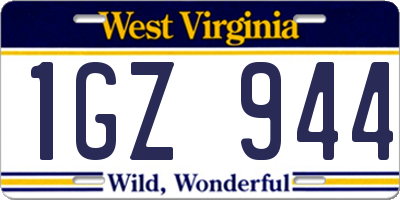 WV license plate 1GZ944
