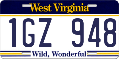 WV license plate 1GZ948
