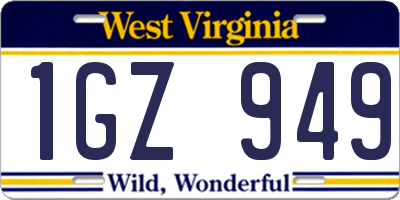 WV license plate 1GZ949