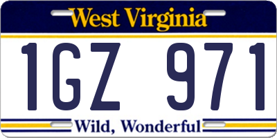 WV license plate 1GZ971