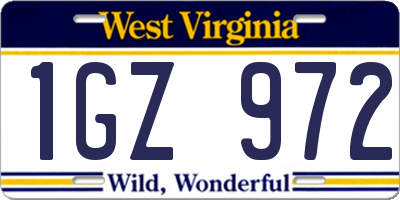WV license plate 1GZ972