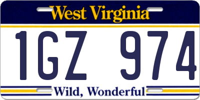 WV license plate 1GZ974