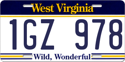 WV license plate 1GZ978