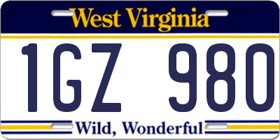WV license plate 1GZ980