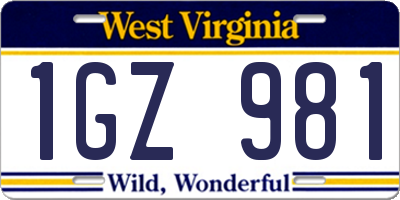 WV license plate 1GZ981