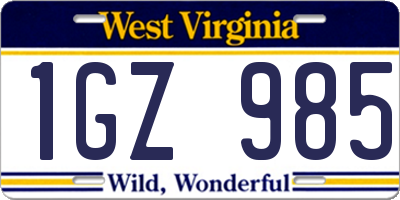 WV license plate 1GZ985