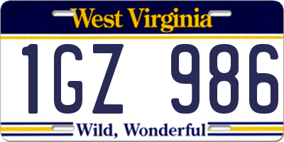 WV license plate 1GZ986