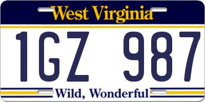 WV license plate 1GZ987
