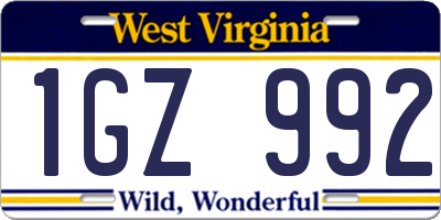 WV license plate 1GZ992