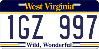 WV license plate 1GZ997