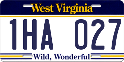 WV license plate 1HA027