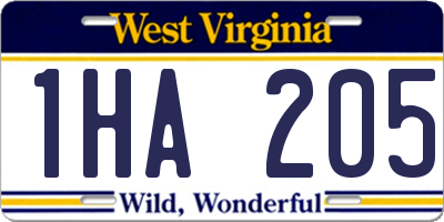 WV license plate 1HA205