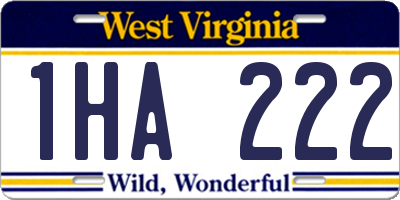 WV license plate 1HA222