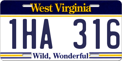 WV license plate 1HA316