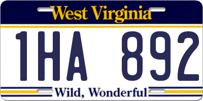 WV license plate 1HA892