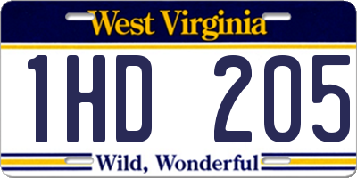 WV license plate 1HD205